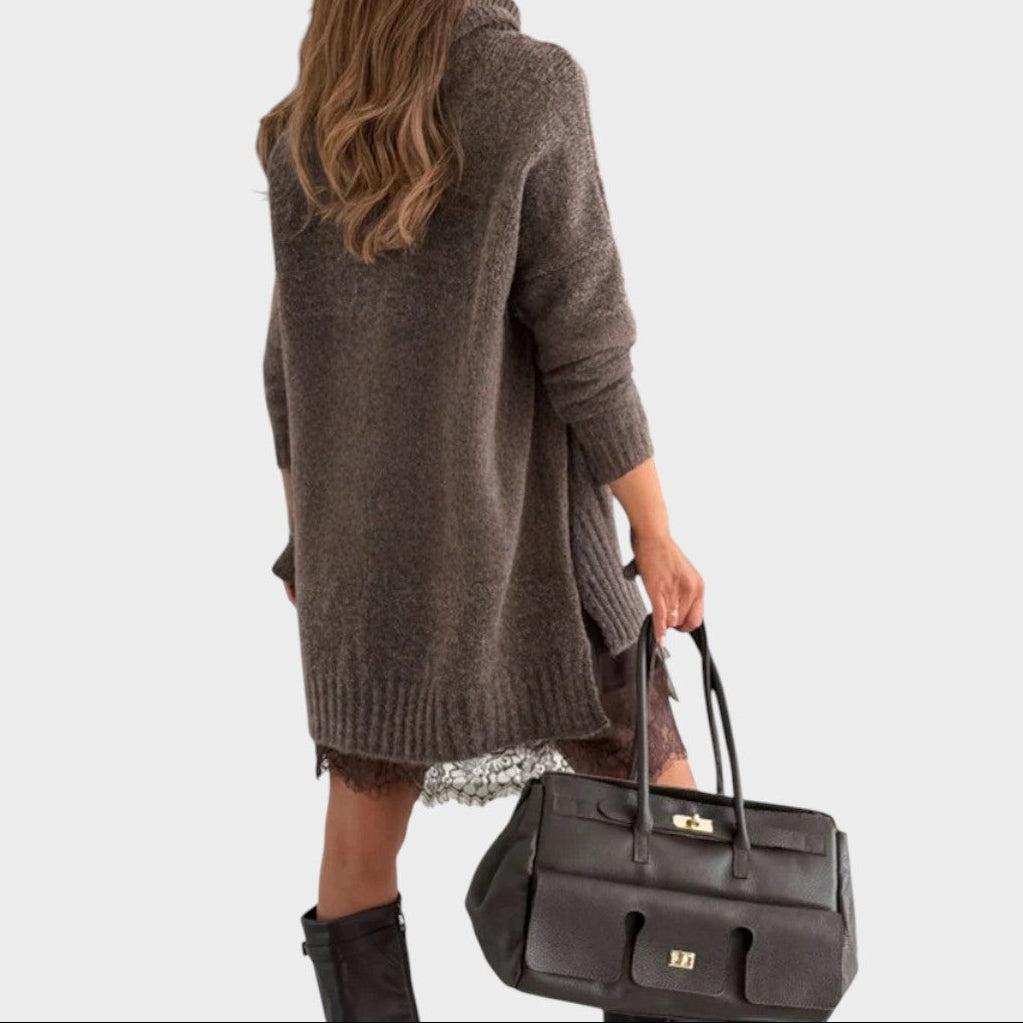 Turtleneck Oversized Sweater and Lace Slip Dress Two Piece Set 9