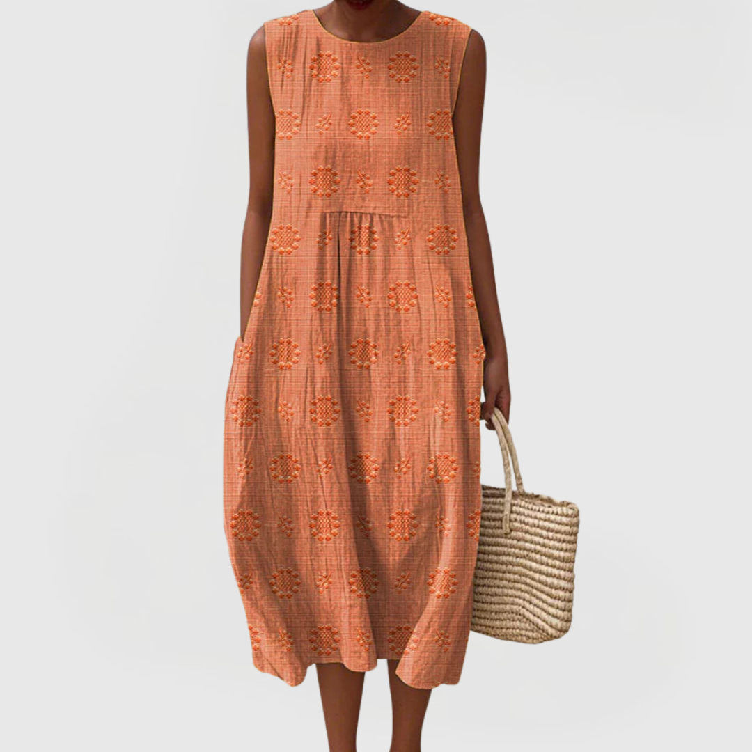 Floral Jacquard Textured Sleeveless Pocket Midi Dress 7