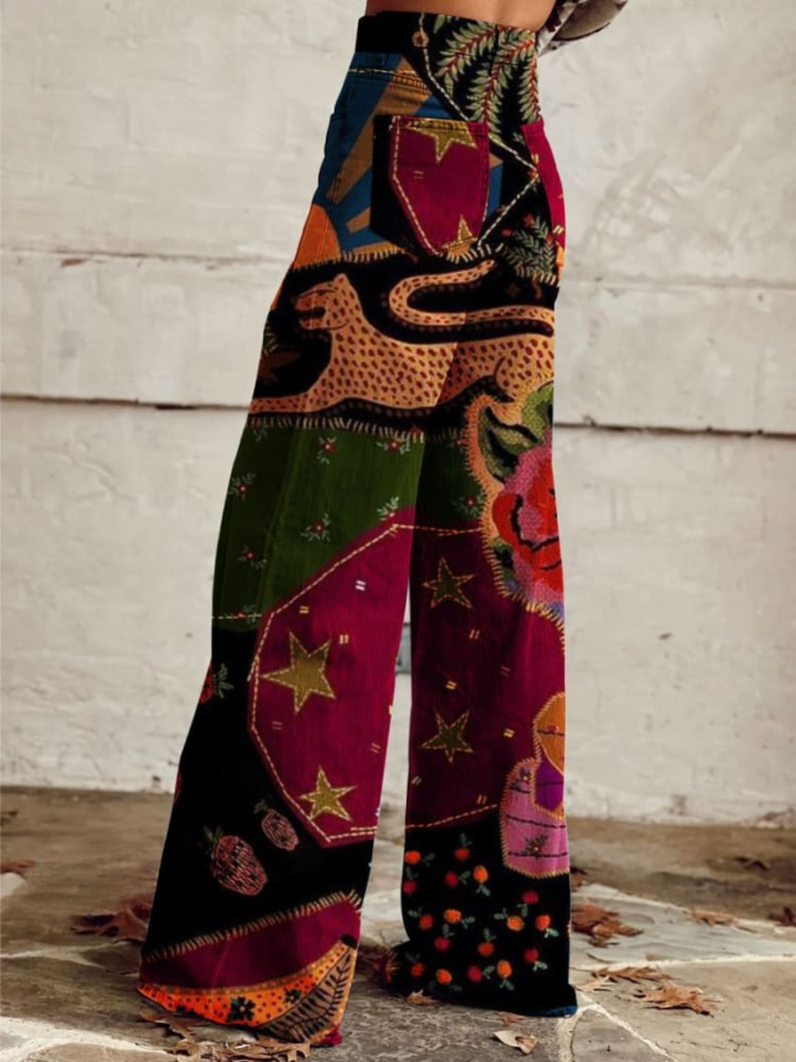 Patchwork Print High Waist Wide Leg Pants 2