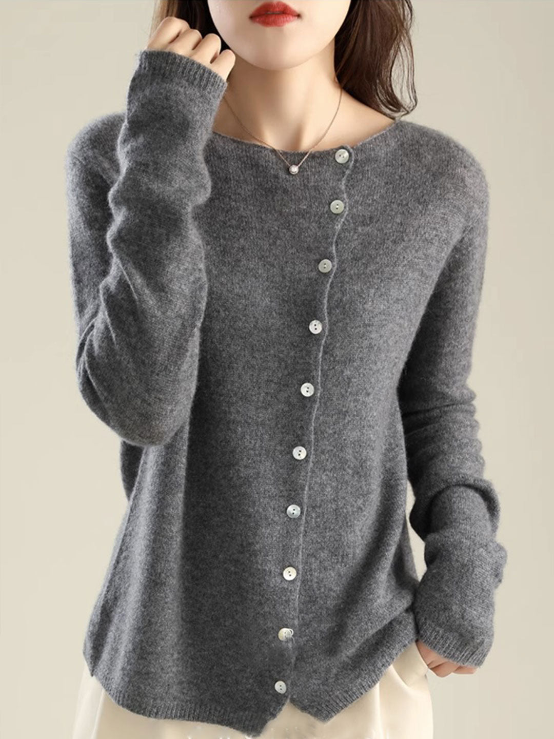 Fold Over Collar Button Front Knit Cardigan 7