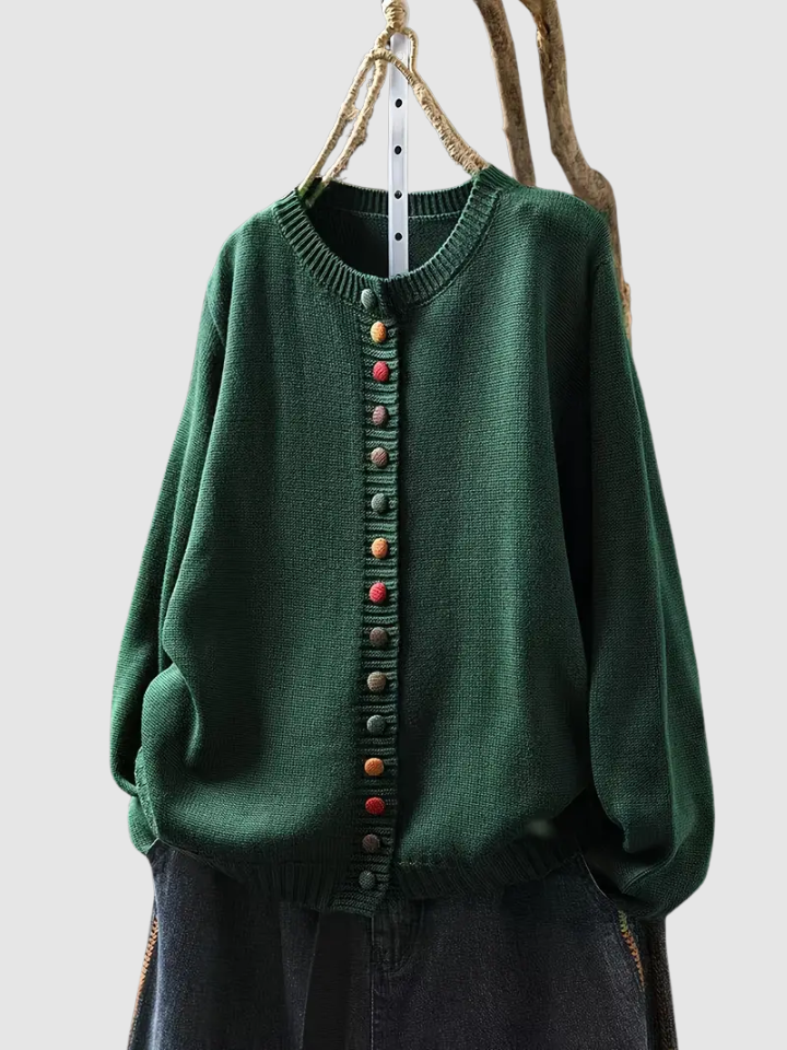 Crew Neck Long Sleeve Button Front Knit Cardigan 5