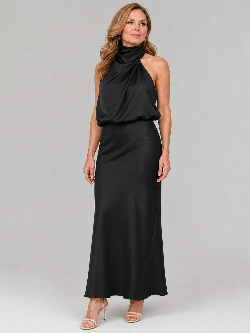 Satin Halter Neck Draped Maxi Dress 8