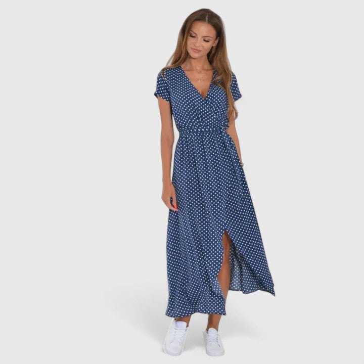Floral Print Short Sleeve Belted Maxi Dress 4