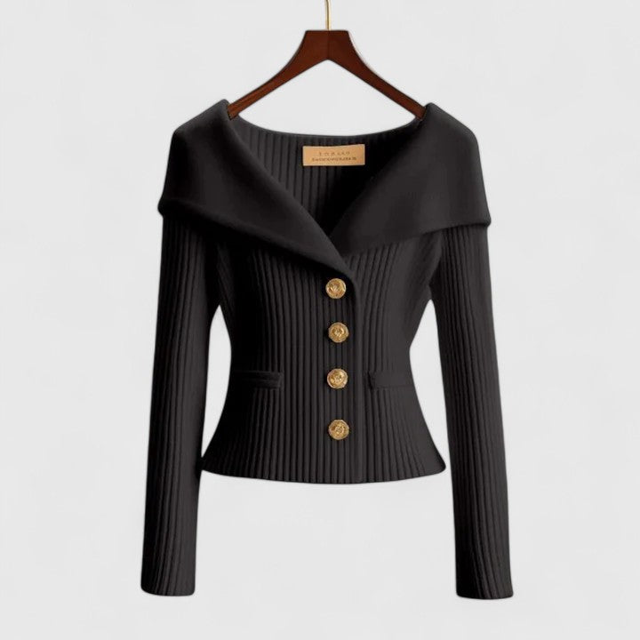 Portrait Collar Button Front Ribbed Knit Sweater 7