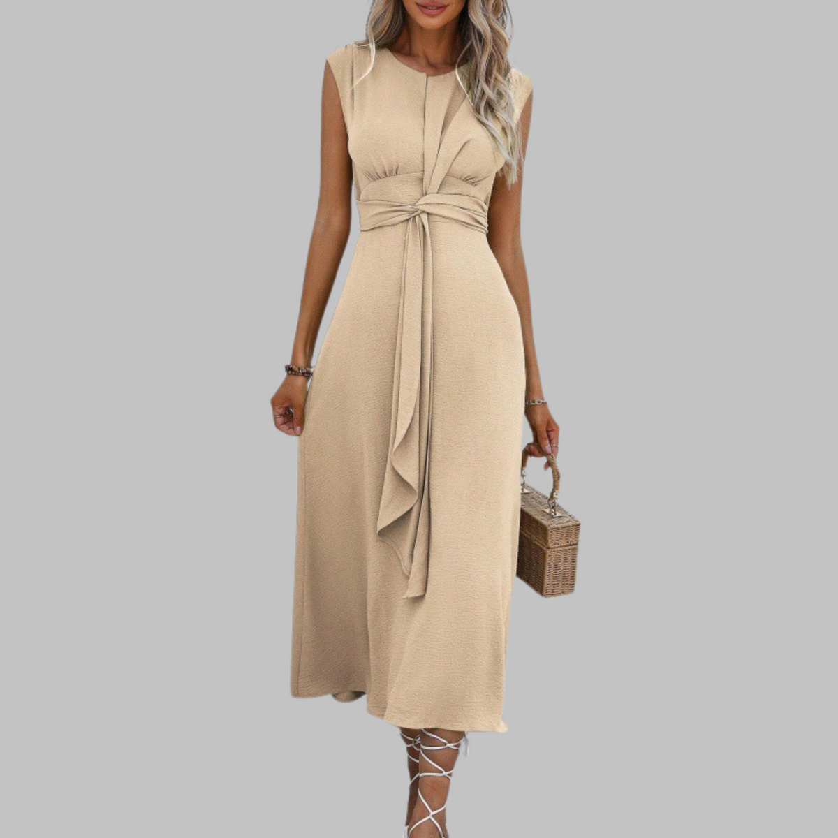 Cap Sleeve Knot Front A-Line Midi Dress 6