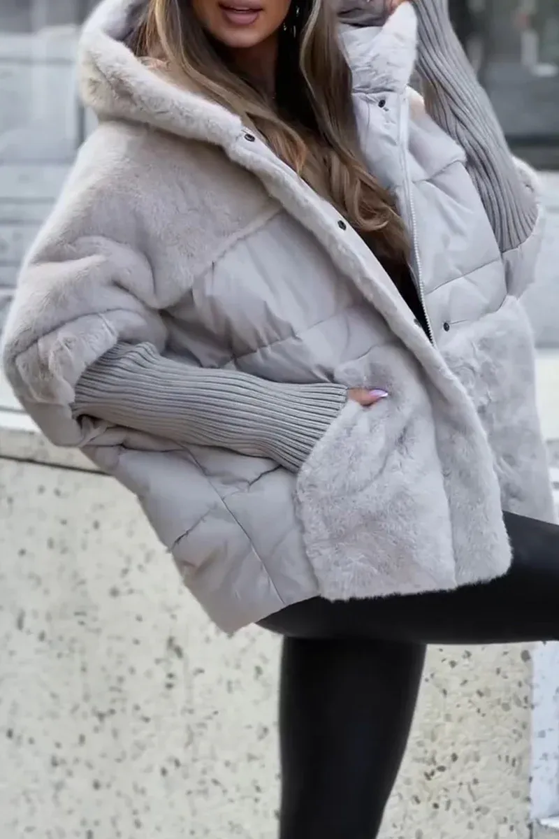 Hooded Faux Fur Ribbed Cuff Padded Puffer Jacket 6