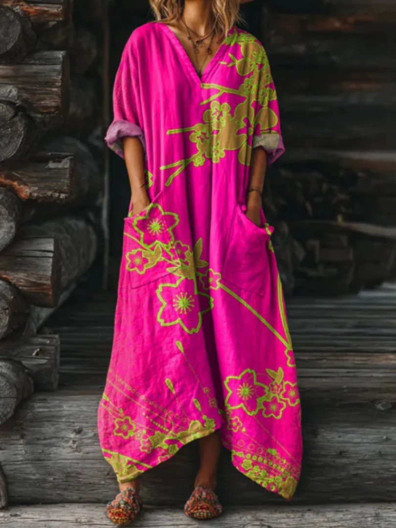 Paisley Floral Long Sleeve Round Neck Maxi Dress 6