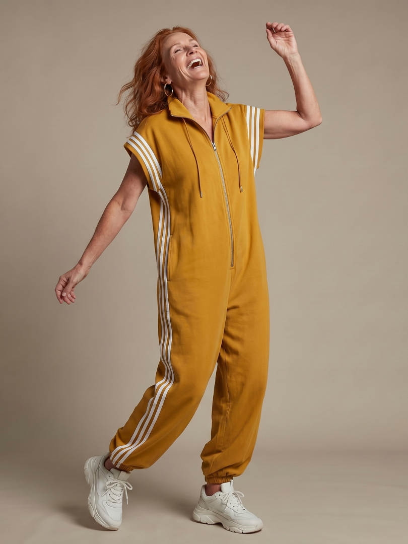 Zip Front Side Stripe Sleeveless Jogger Jumpsuit 5