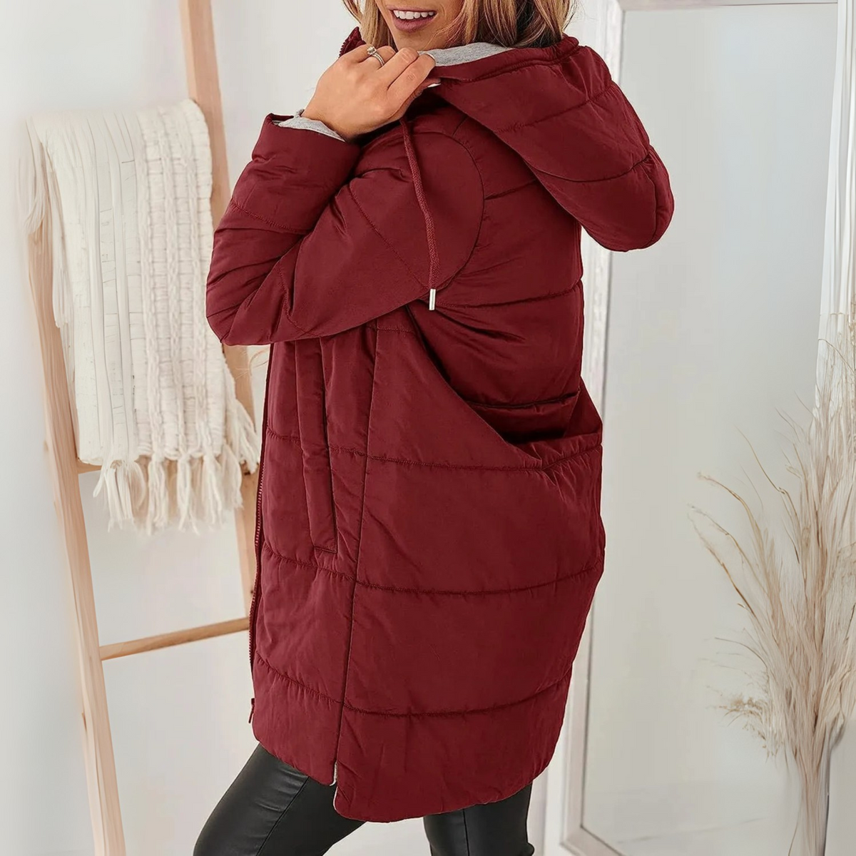 Hooded Zip Front Longline Quilted Puffer Jacket 2