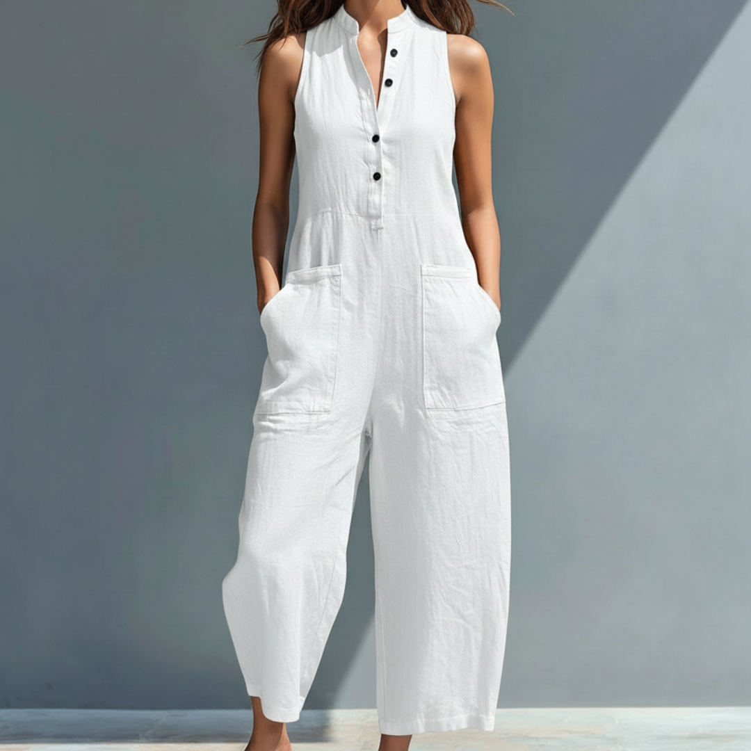 Sleeveless Button Front Wide Leg Jumpsuit 7