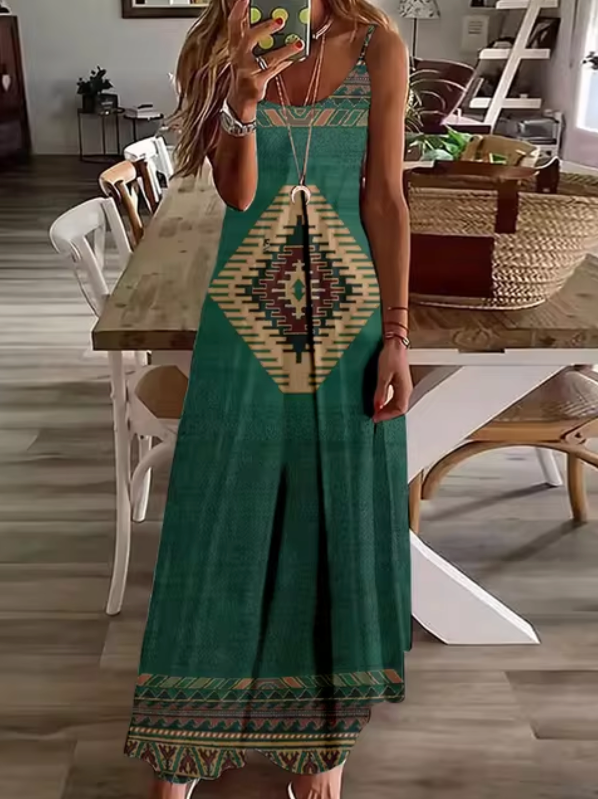 Spaghetti Strap V-Neck Relaxed A-Line Maxi Dress - View 12