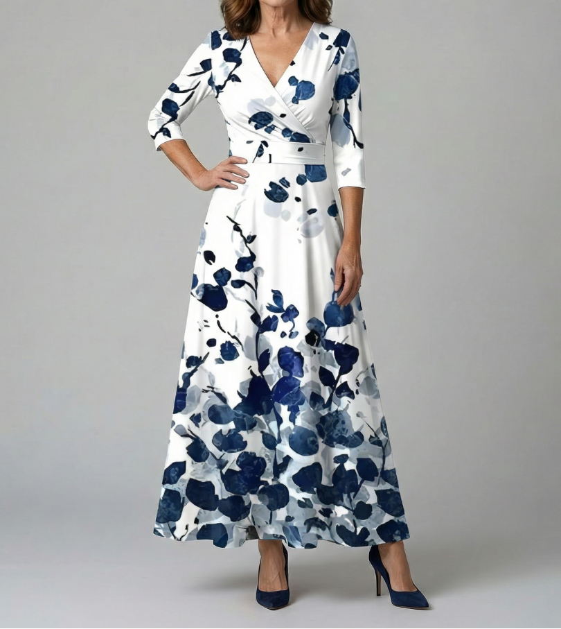 Floral Print Wrap V-Neck Maxi Dress 3