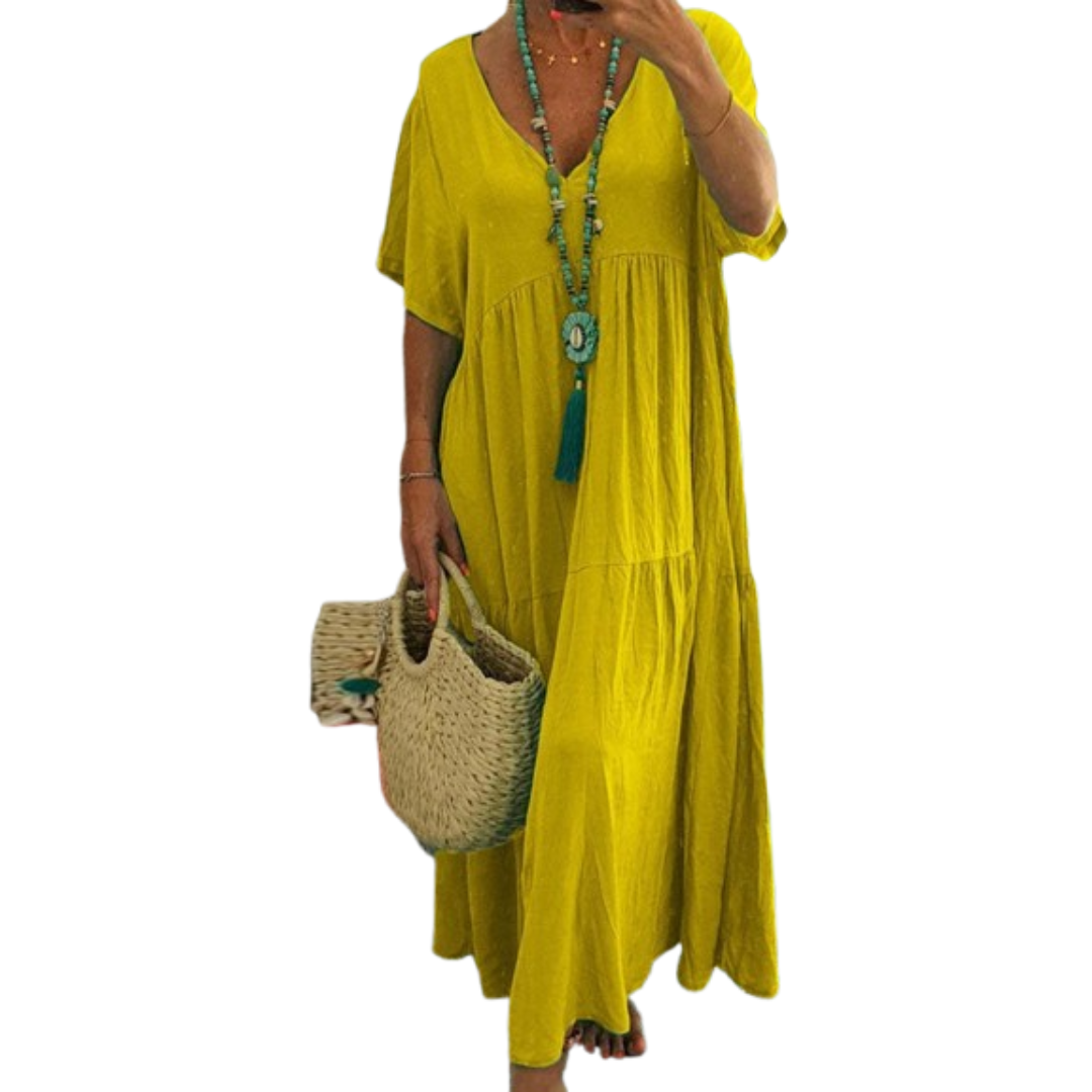 V-Neck Short Sleeve Tiered Boho Maxi Dress 6