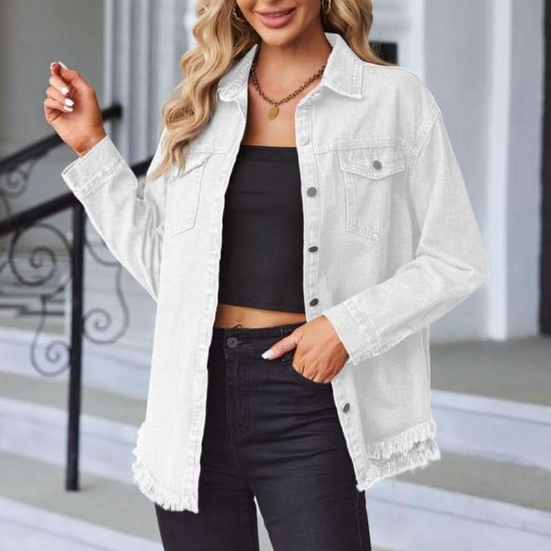Button Front Frayed Hem Longline Denim Jacket 7