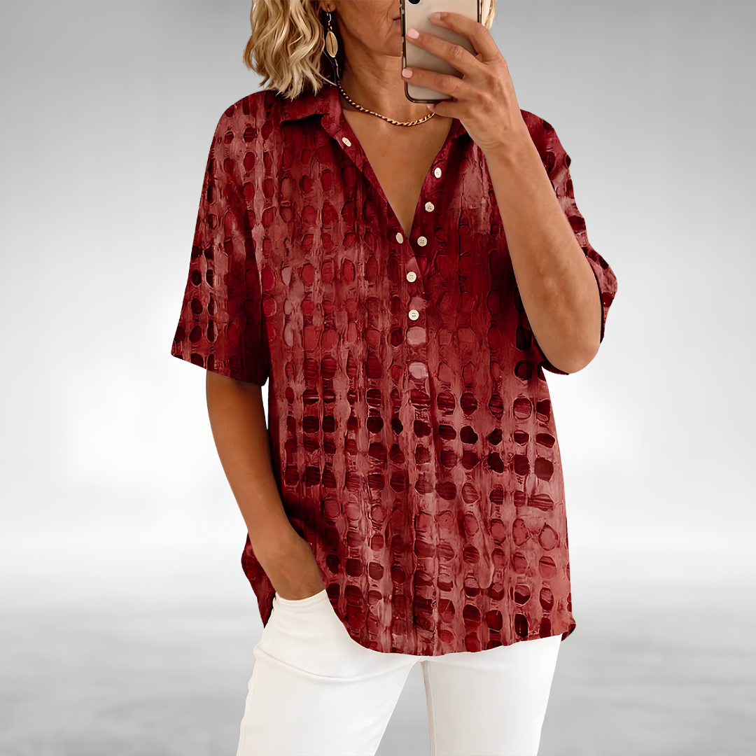 Abstract Print Collared Button Front Short Sleeve Blouse 6