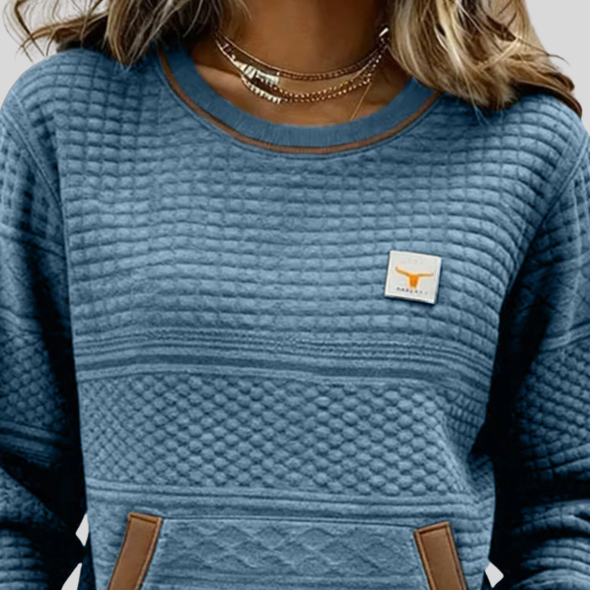 Quilted Crew Neck Kangaroo Pocket Sweatshirt 6