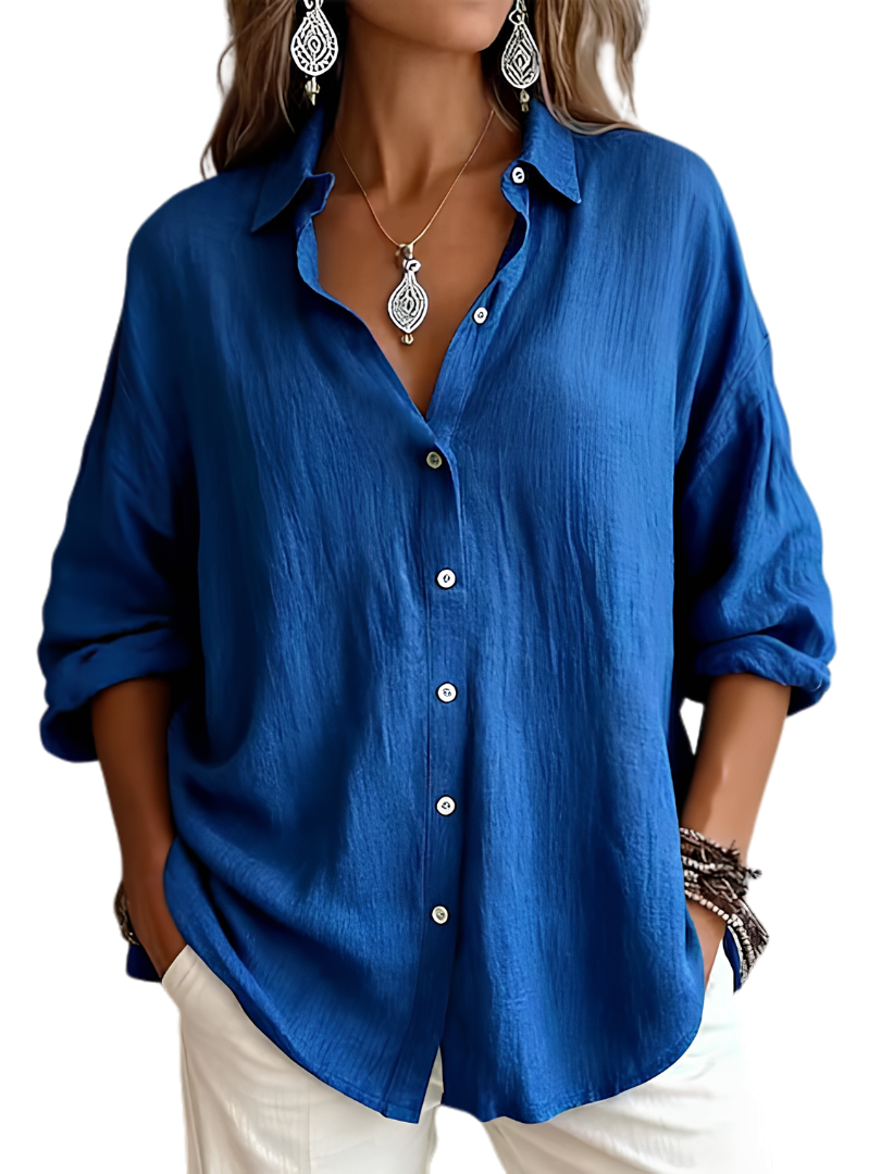 Collared Long Sleeve Relaxed Button Up Shirt 6