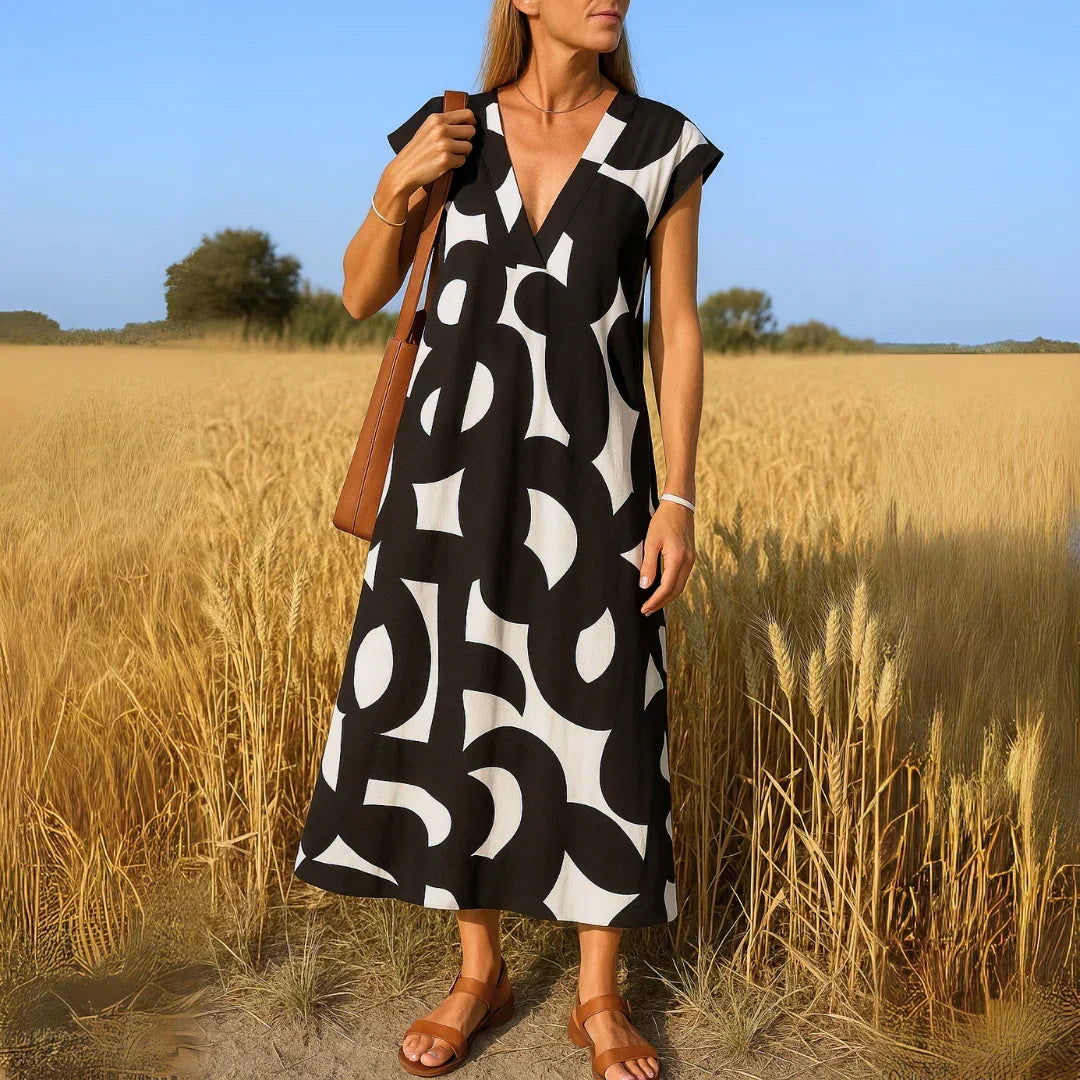 Abstract Print V-Neck Sleeveless Maxi Dress 2