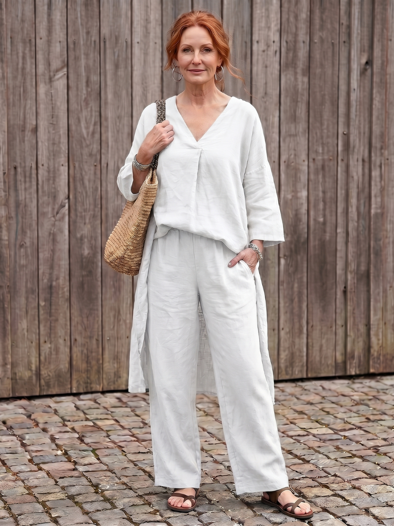 V-Neck Tunic Top and Wide Leg Pants Two Piece Set 5