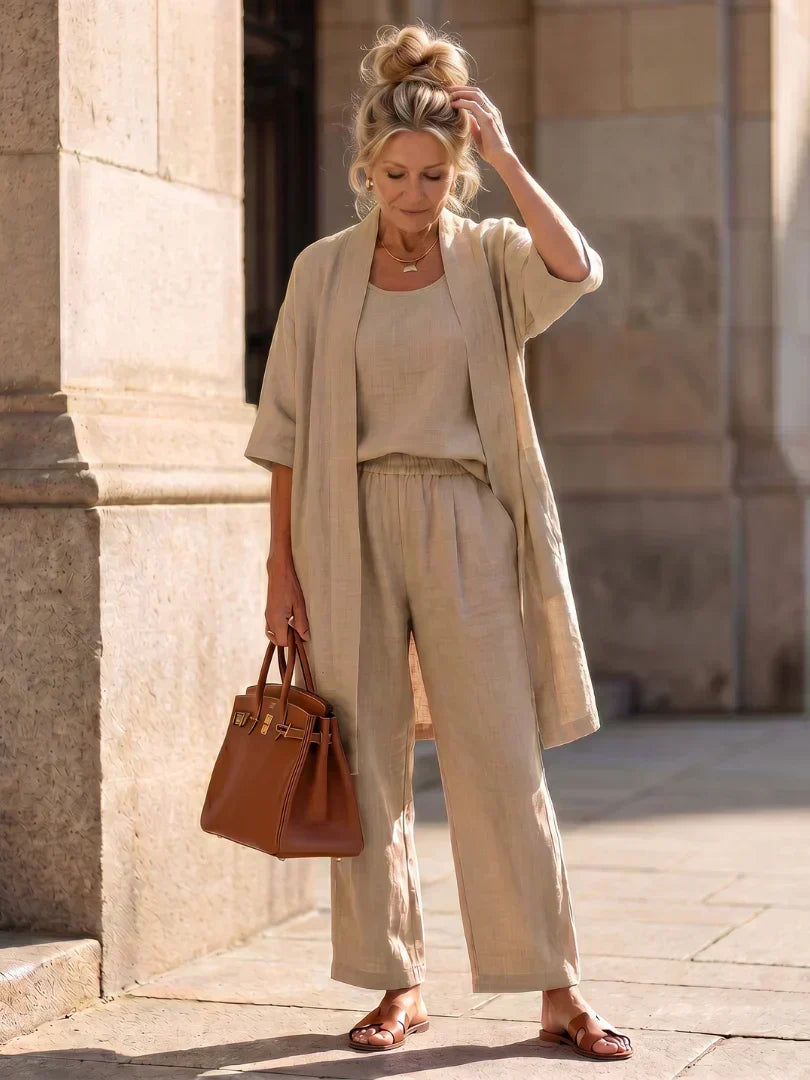 Sleeveless Tank Wide Leg Pants and Longline Duster Matching Set 10