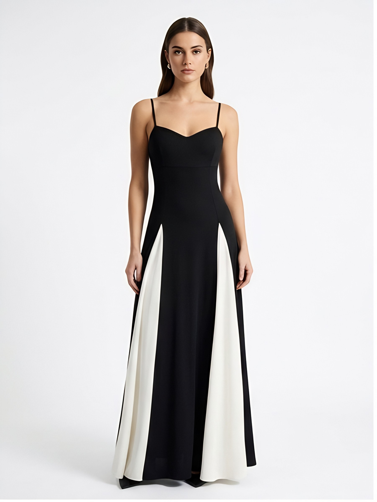 Spaghetti Strap Sweetheart Neck Contrast Panel Maxi Dress 2