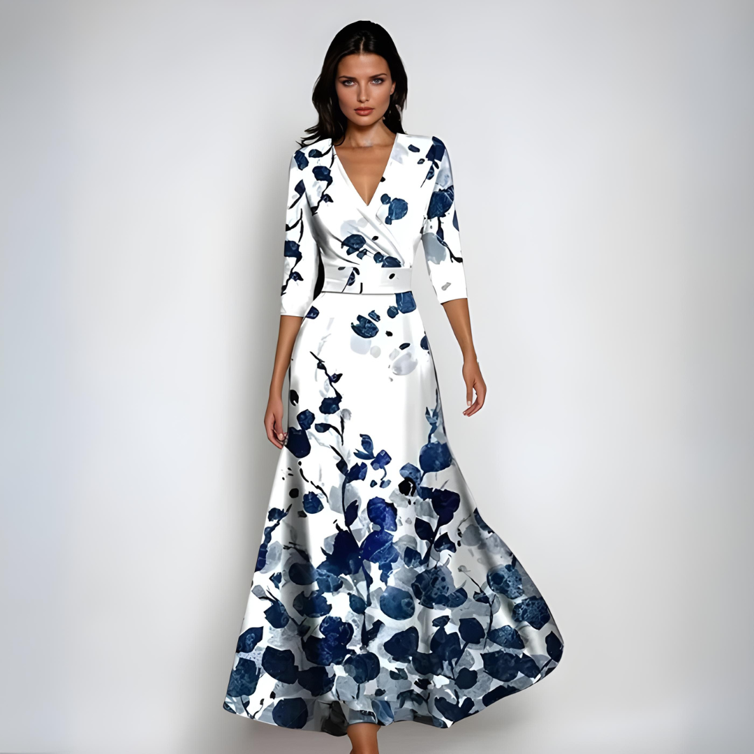 Floral Deep V-Neck Wrap Tie Waist Maxi Dress 2