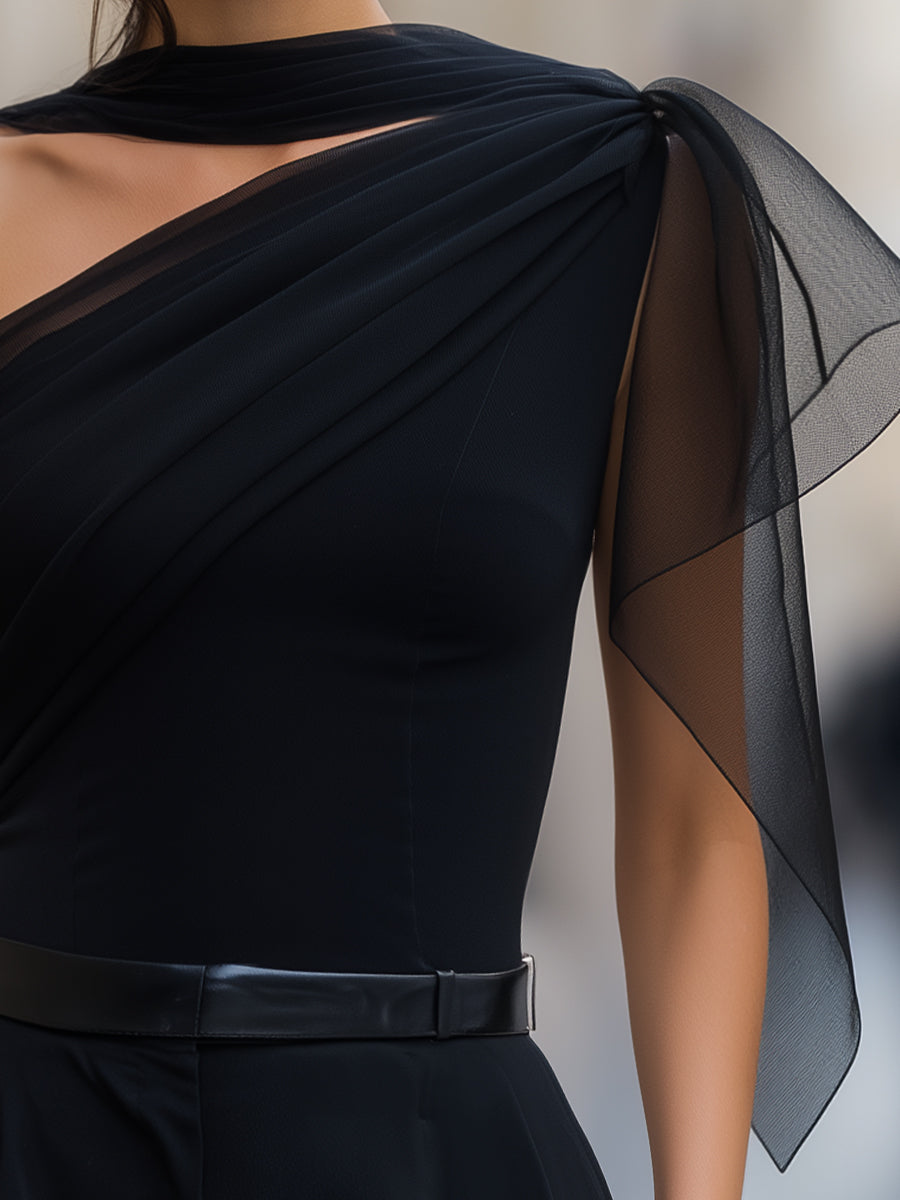 One Shoulder Mesh Drape Sleeveless Top 3
