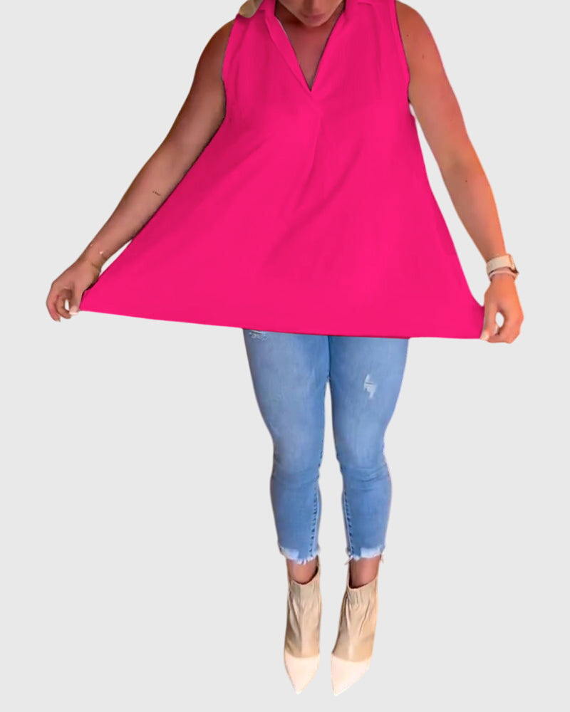 Collared Sleeveless High Low Blouse 12
