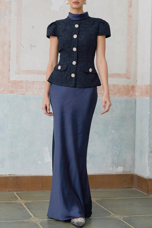 Boucle Top Long Pencil Skirt Two Piece Set