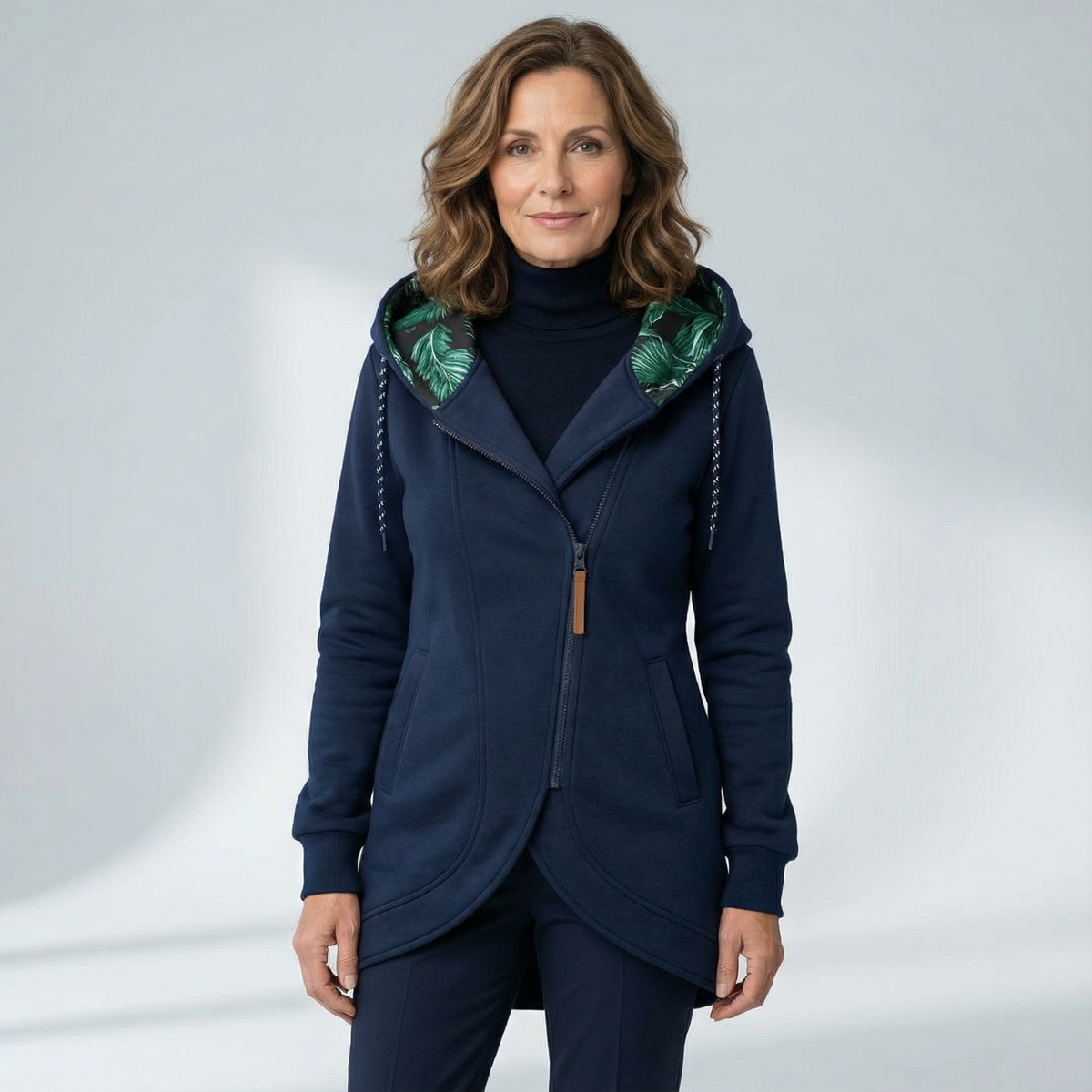 Hooded Zip Front Drawstring Longline Jacket 2