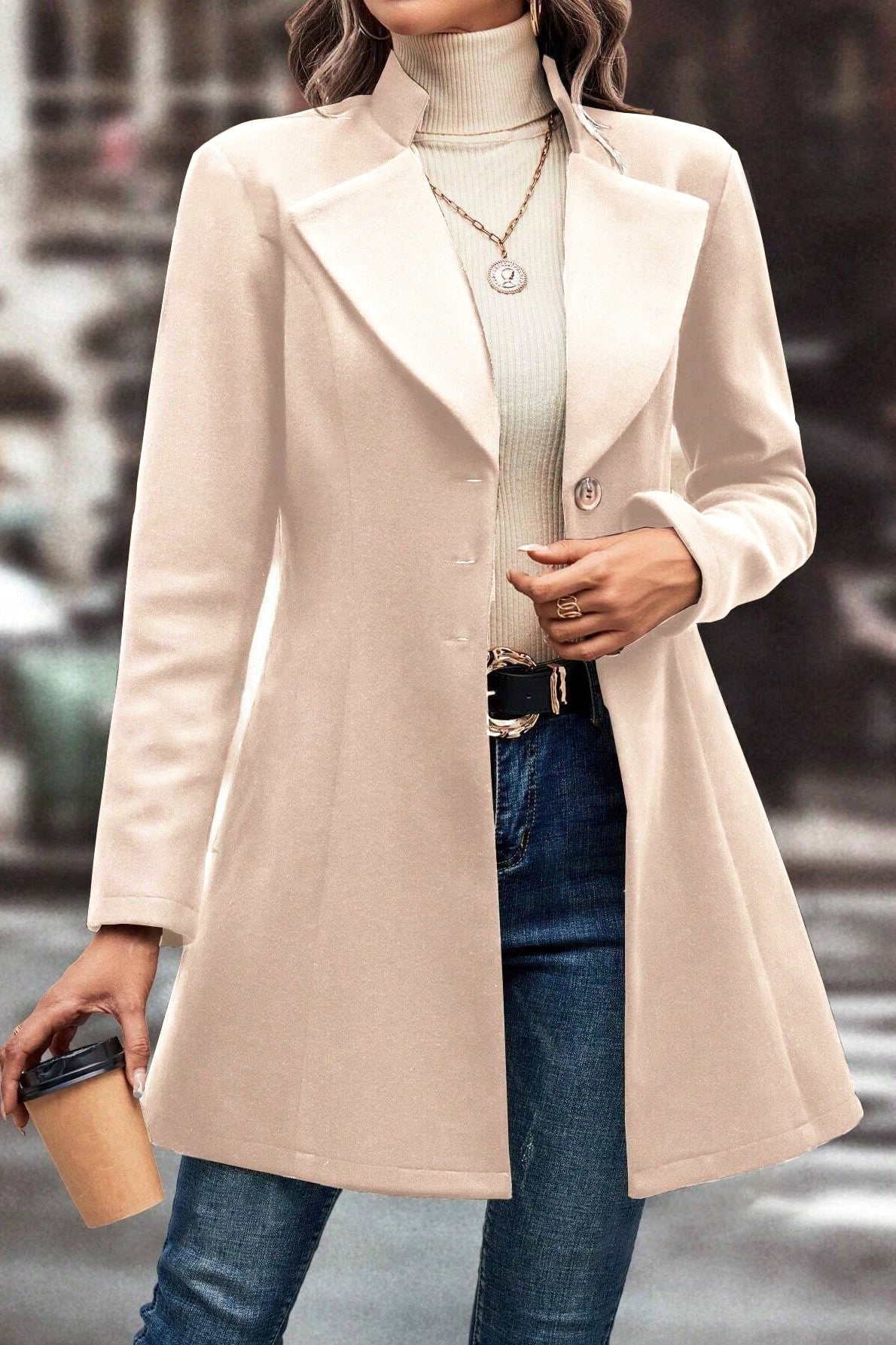 Slim Fit Wool Blend Lapel Overcoat