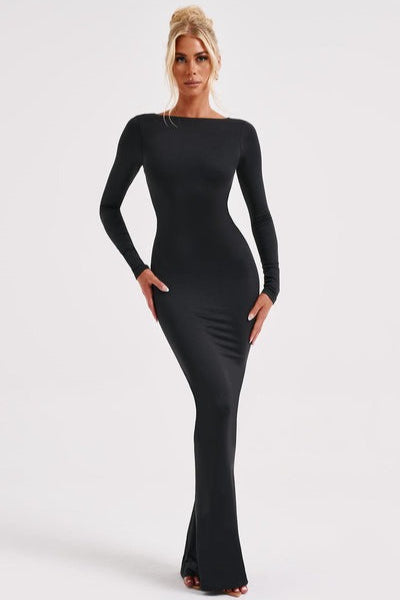 Long Sleeve Open Back Ruched Bodycon Mermaid Maxi Dress - View 14