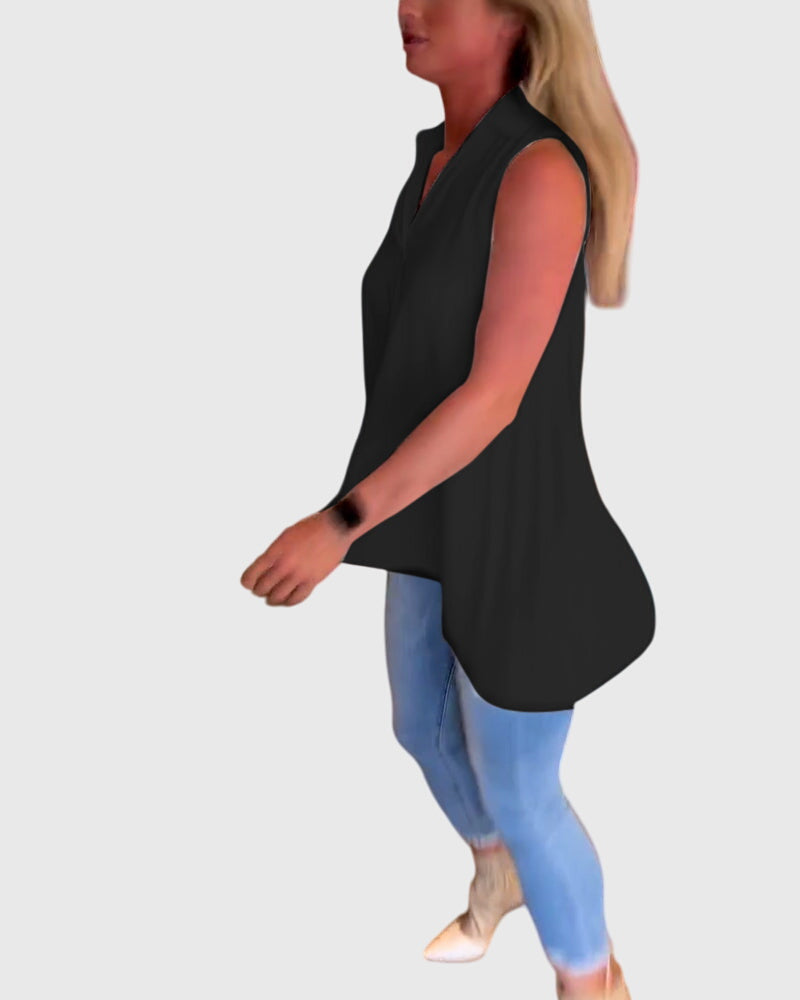 Collared Sleeveless High Low Blouse 21