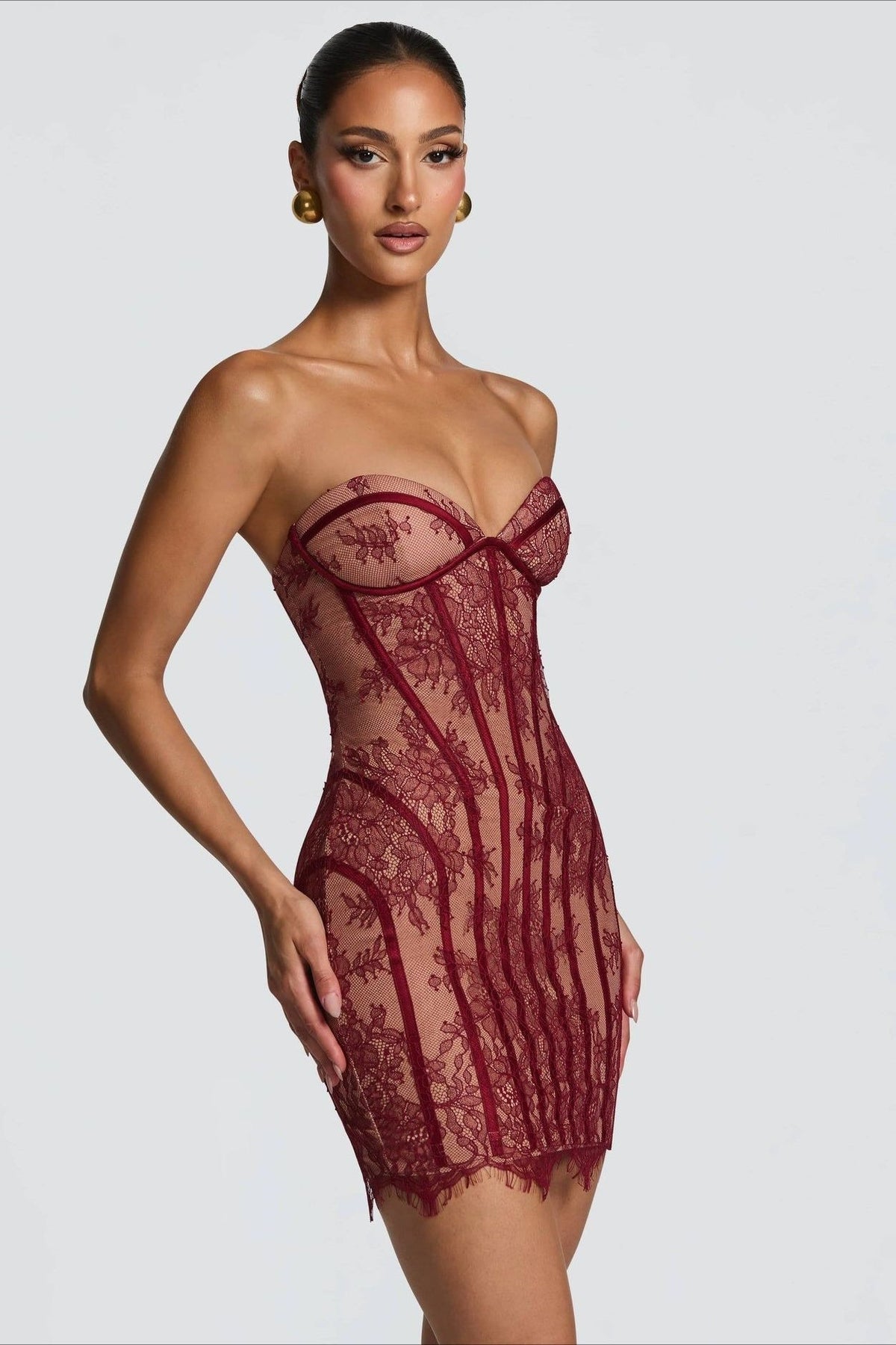 High-Waist Lace Mini Dress