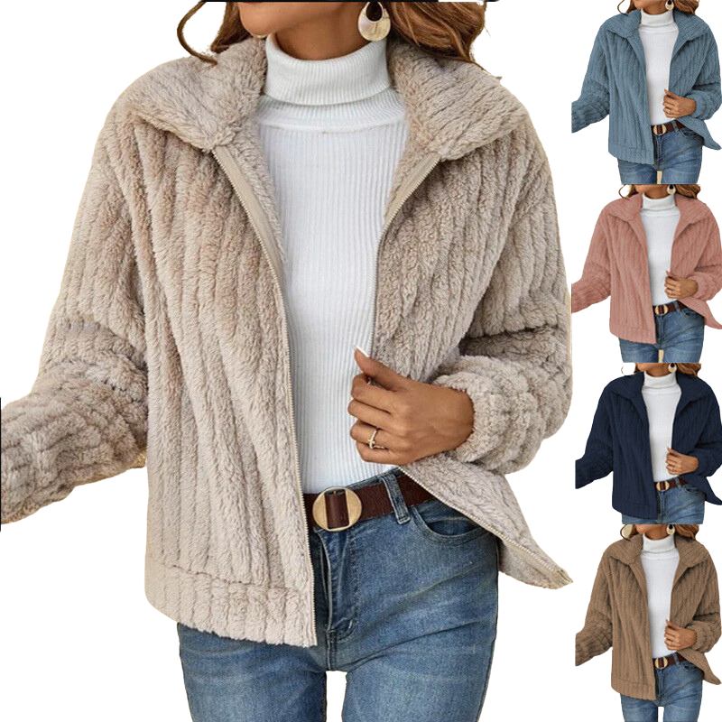 Fuzzy Fleece Lapel Collar Open Front Jacket 7