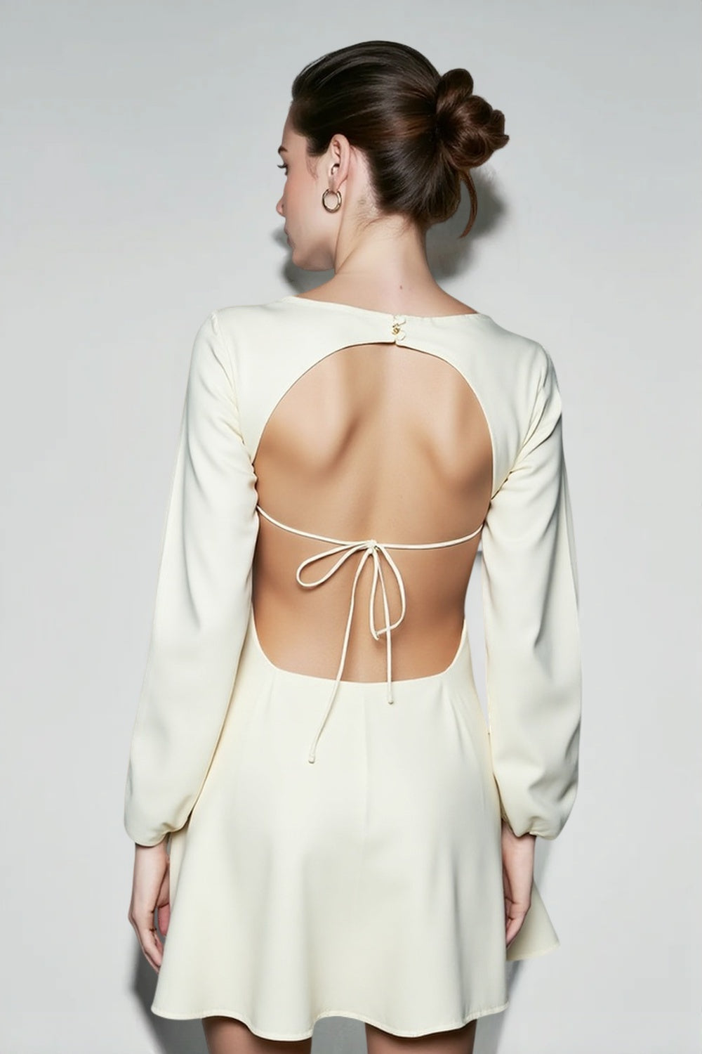 Satin Cowl Neck Long Sleeve Cut Out Back Bias Cut Mini Dress - View 4