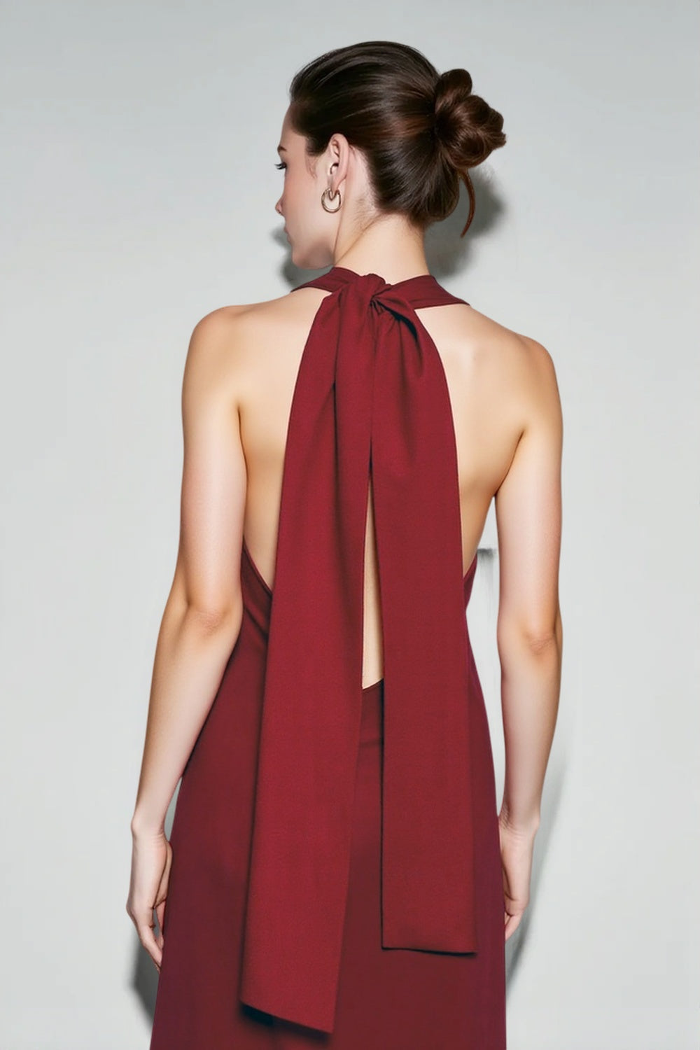 Satin Halter Neck Backless Bias Cut Slip Maxi Dress - View 3