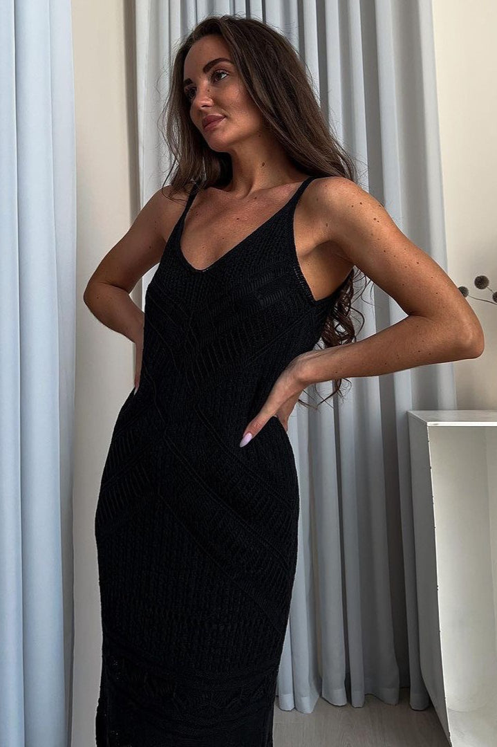 Cami U-Neck Crochet  Knit Maxi Sweater Dress - View 4