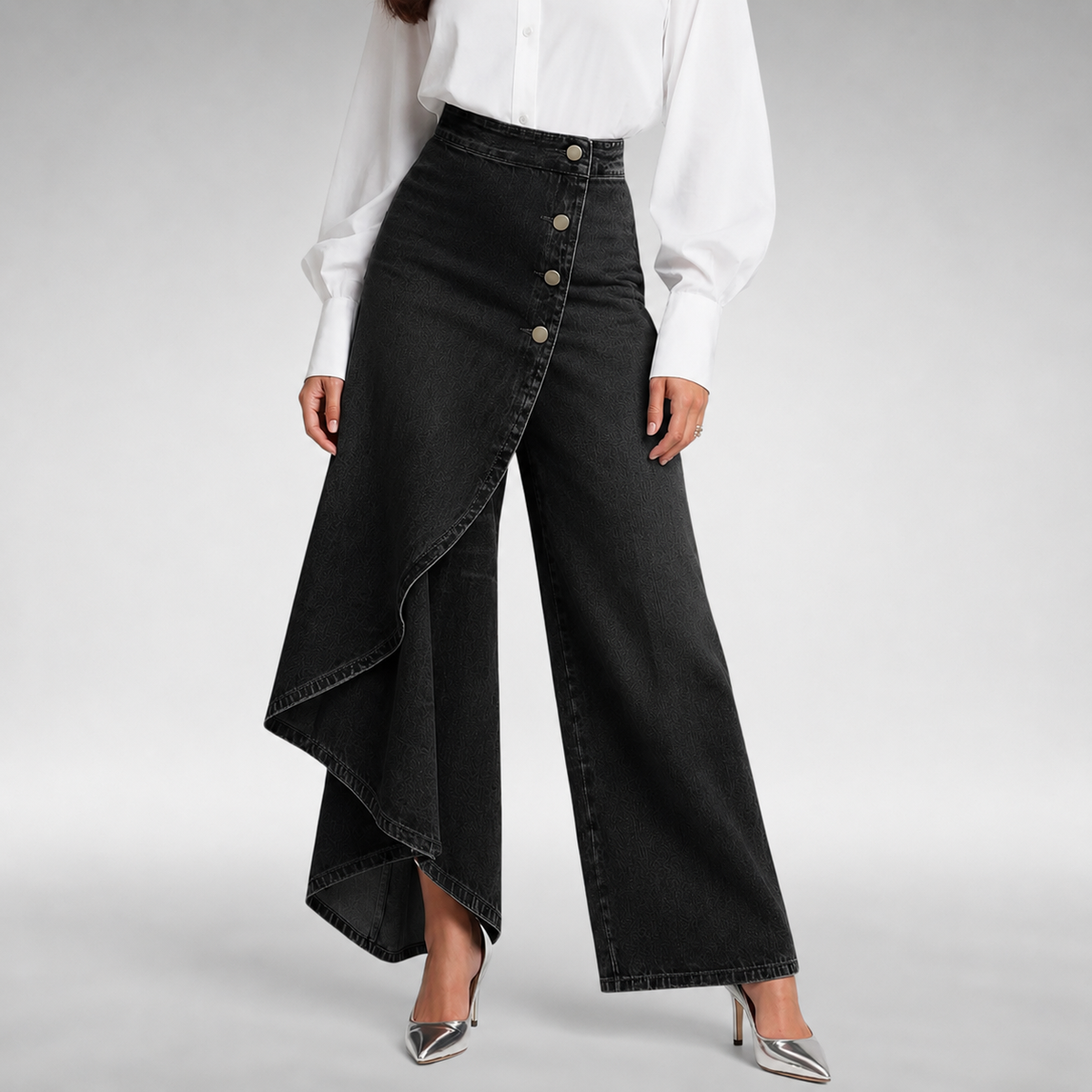 Layered Wrap Wide Leg Denim Trousers 5