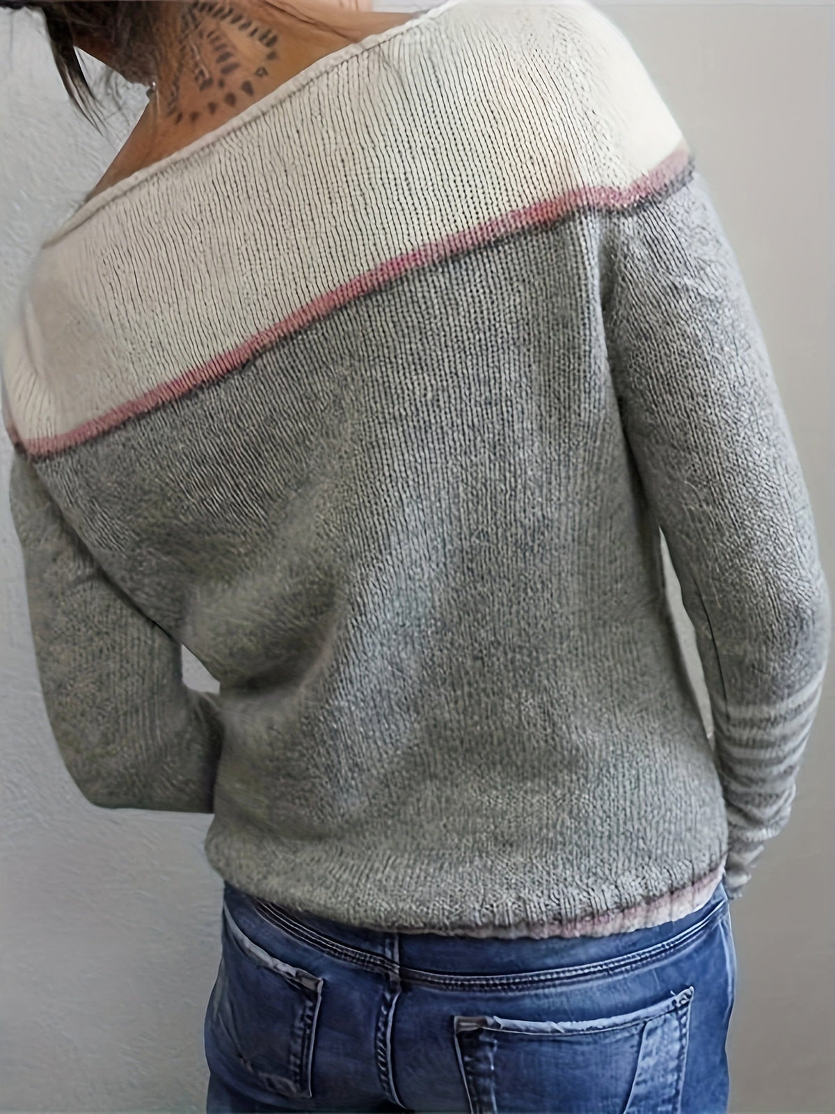 Boat Neck Long Sleeve Striped Lightweight Knit Sweater 3