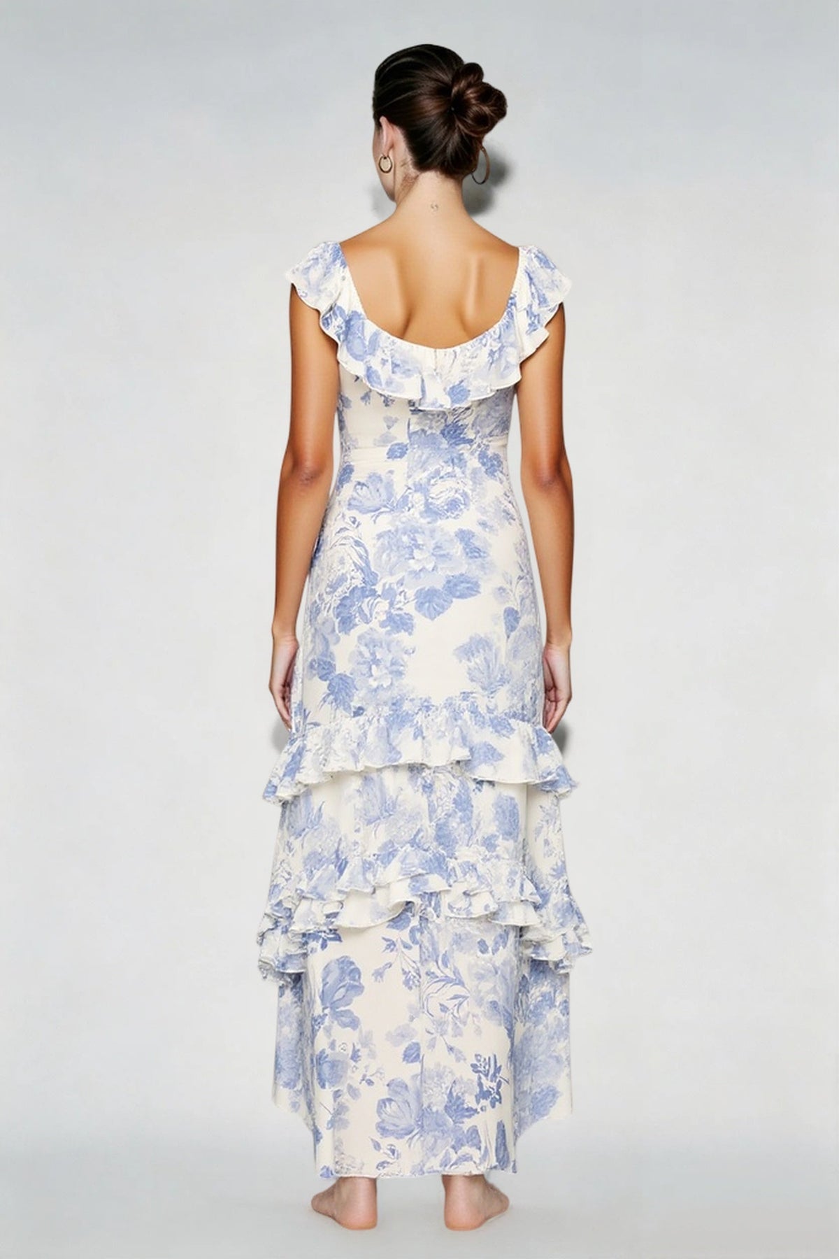 Floral Ruffle Strap Scoop Neck Tiered Maxi Dress 4
