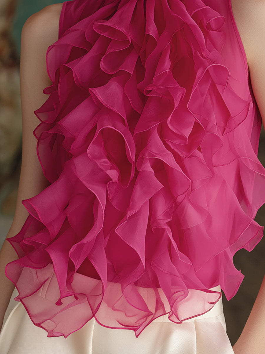 Ruffle High Neck Sleeveless Chiffon Blouse 4