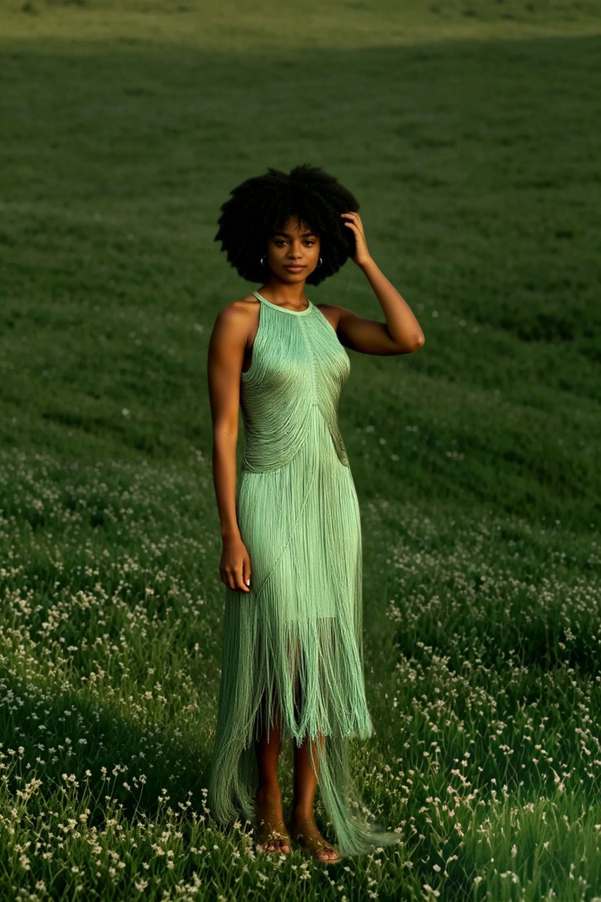 Halter Neck Draped Fringe Maxi Dress 5