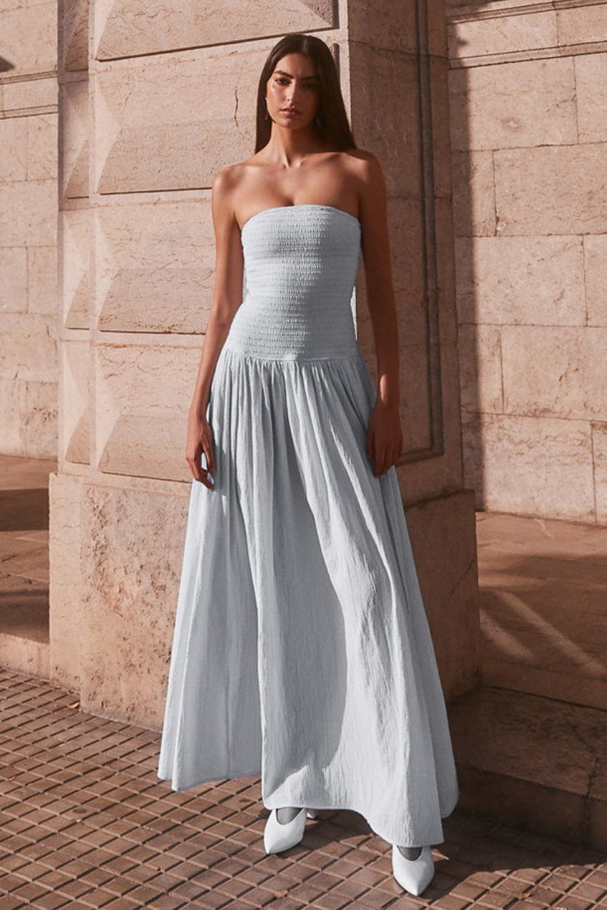 Strapless Ruched High Split Flowy Maxi Prom Dress - View 2