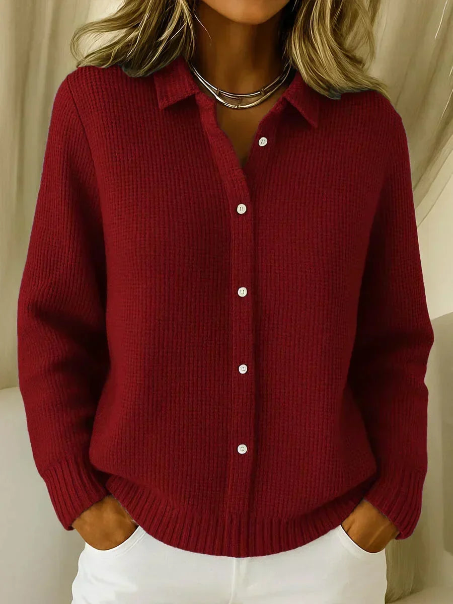 Waffle Knit Collared Long Sleeve Button Front Cardigan 2