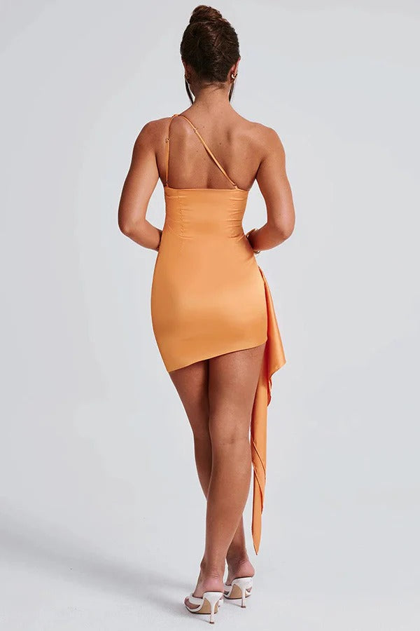 Rhoda Statement Slim Fit Backless One Shoulder Satin Mini Dress - View 12