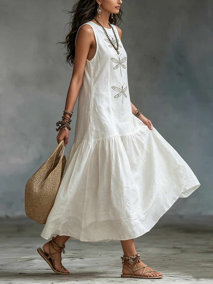 Sleeveless Dragonfly Print Tiered Maxi Dress 6