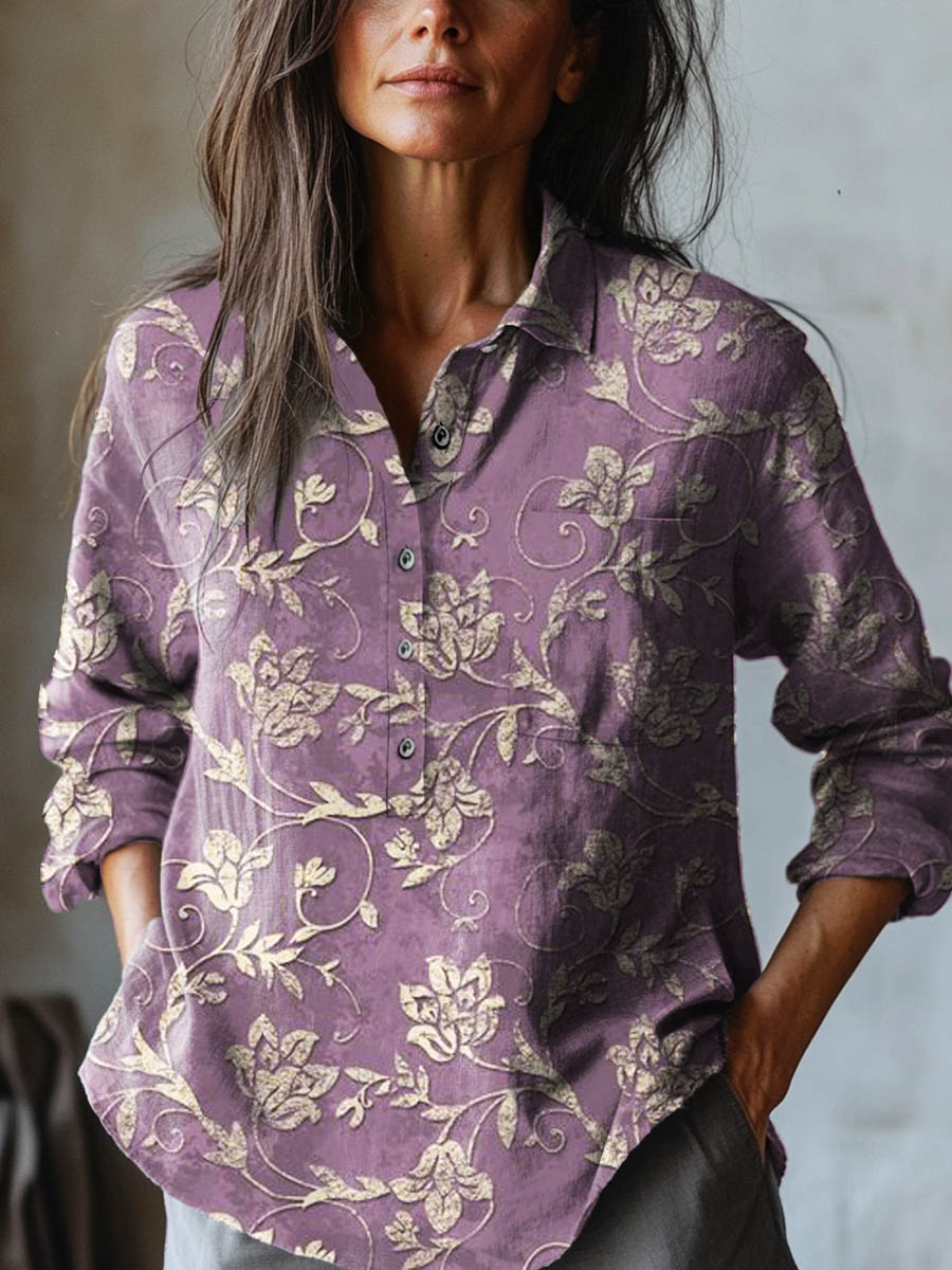Floral Print Collared Long Sleeve Button Shirt 2