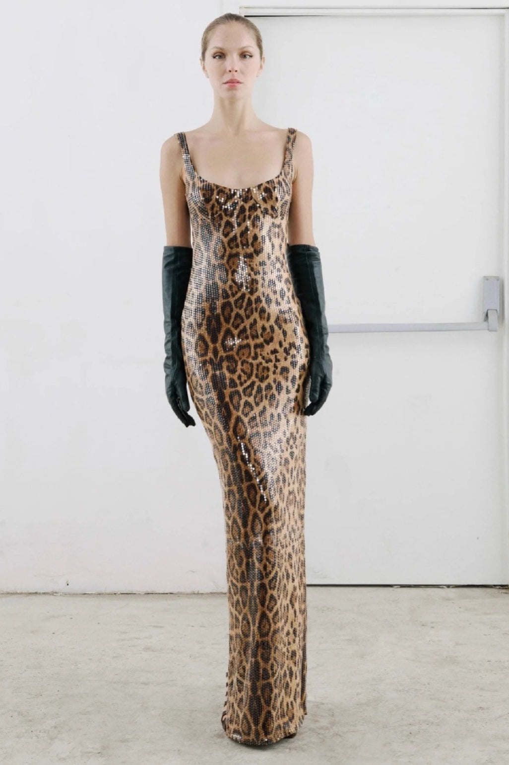 Leopard Sequin Sheer Cape Cut Out Mermaid Maxi Gown - View 4
