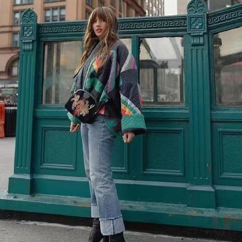 Geometric Print Quilted Open Front Kimono Jacket 5